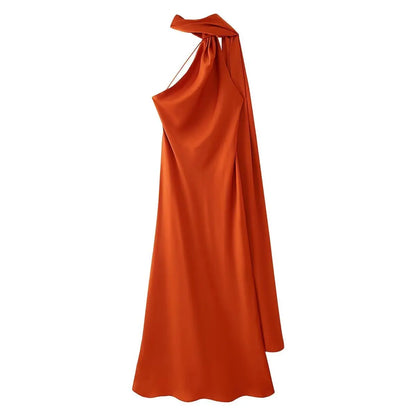 Vestido Maxi Satén Halter Espalda Abierta