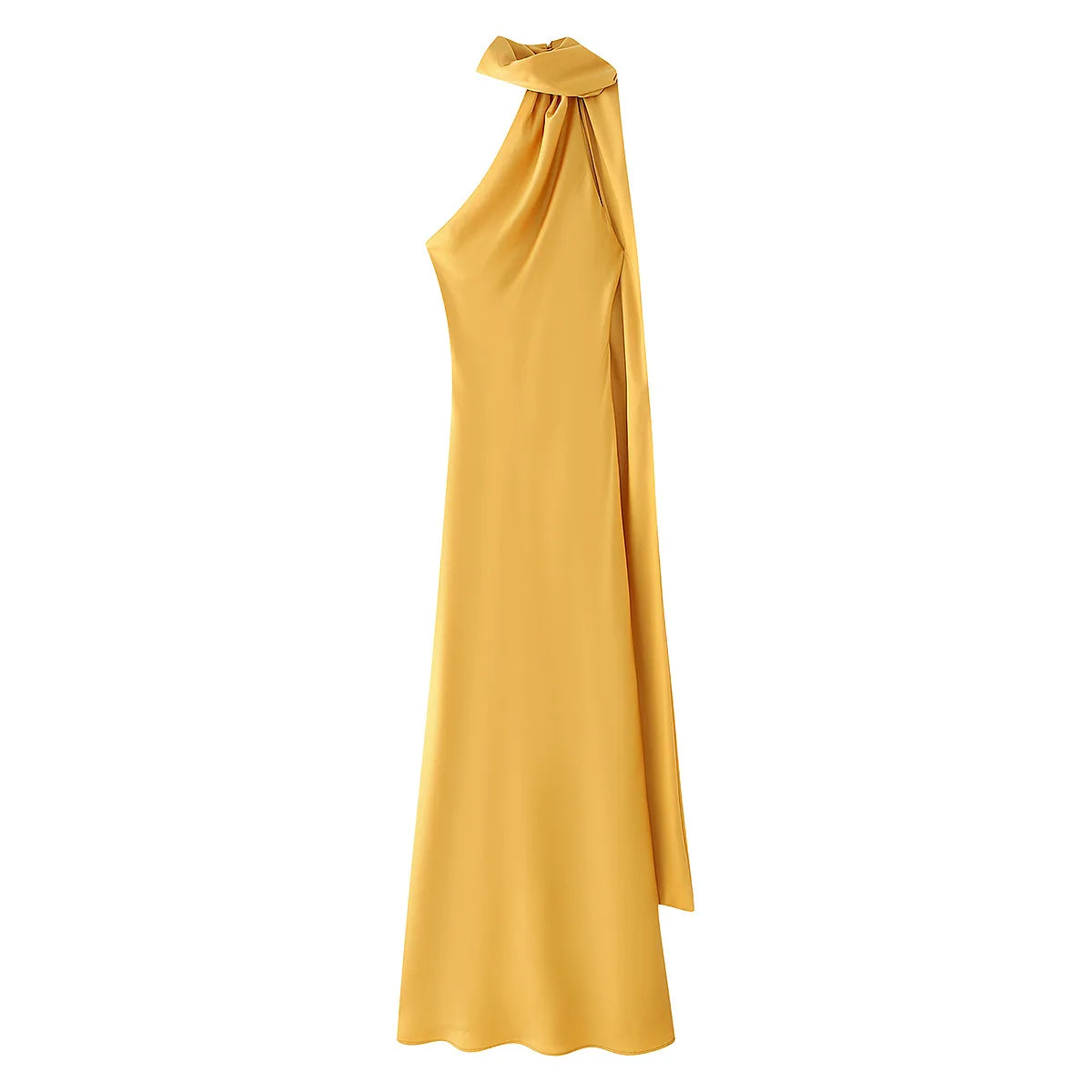 Vestido Maxi Satén Halter Espalda Abierta
