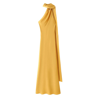 Vestido Maxi Satén Halter Espalda Abierta