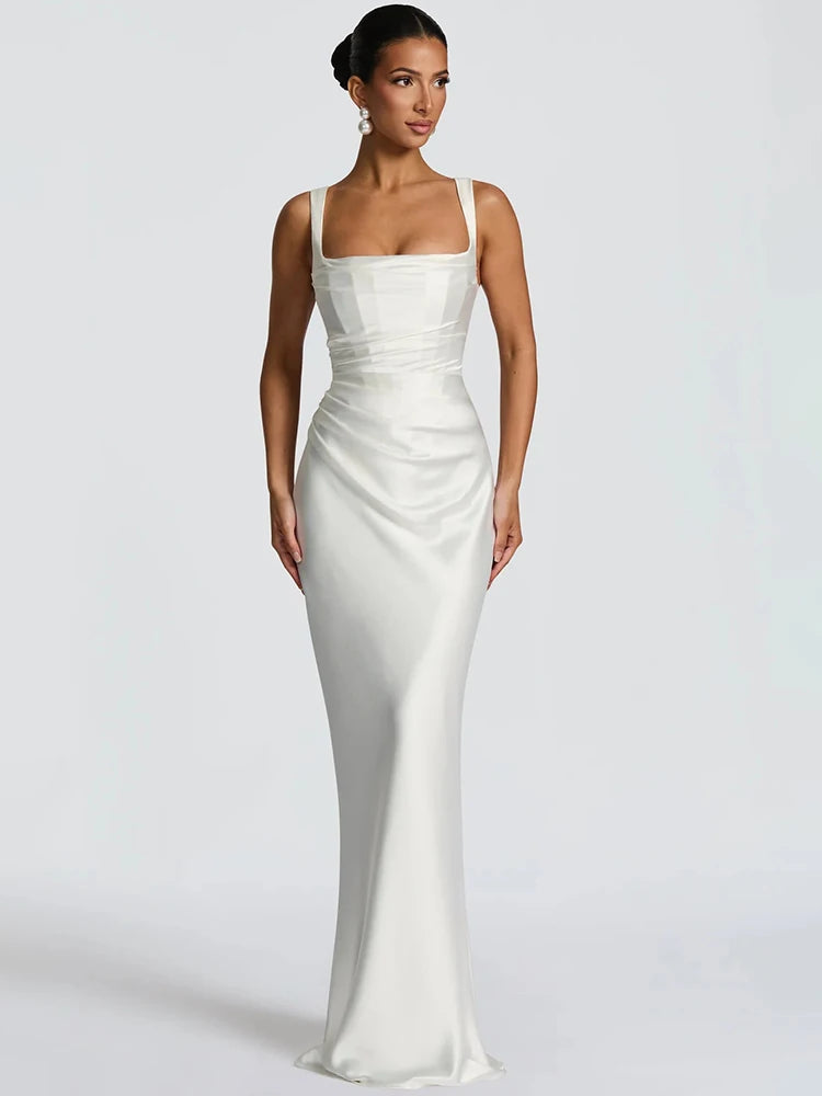Vestido Maxi Satén Halter Lace-Up Bodycon
