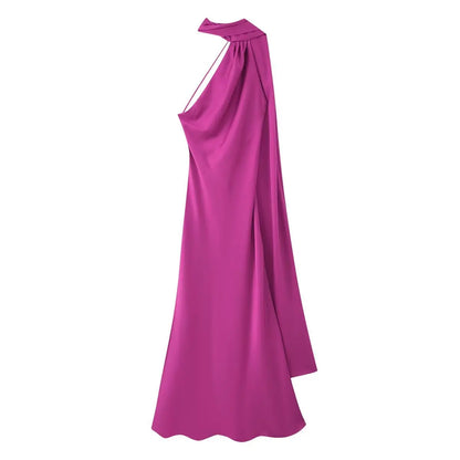 Vestido Maxi Satén Halter Espalda Abierta