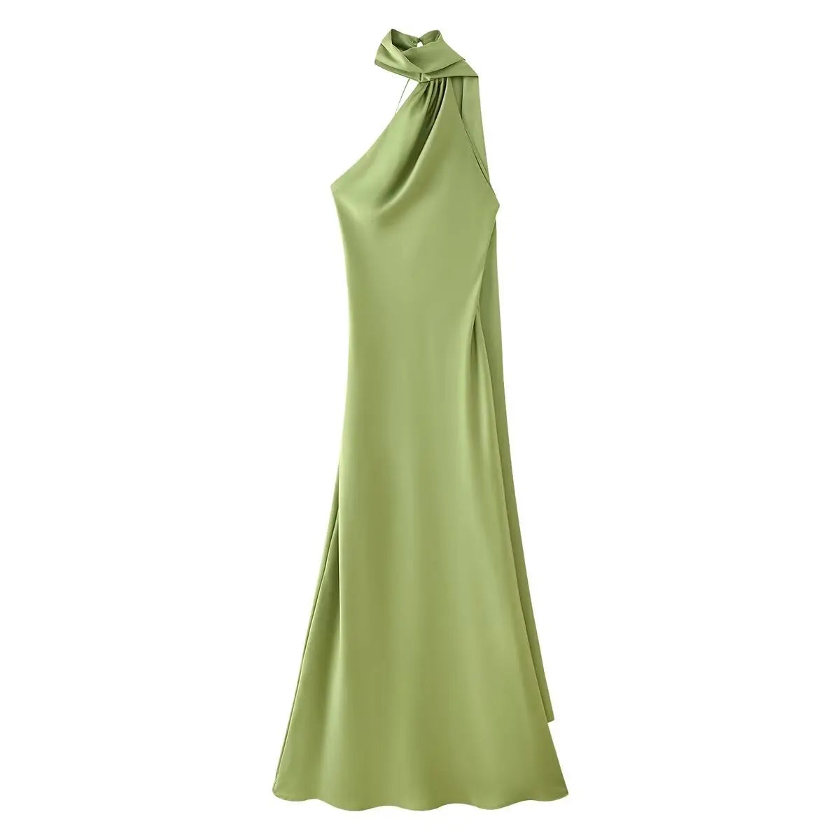 Vestido Maxi Satén Halter Espalda Abierta