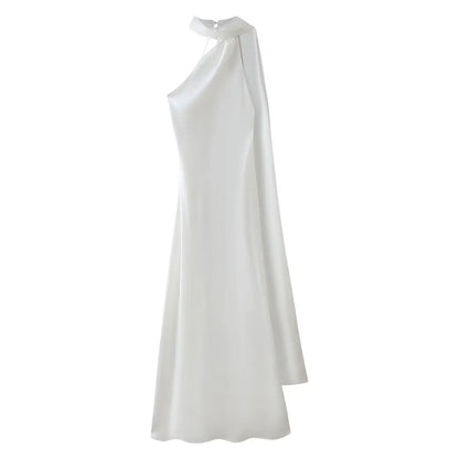 Vestido Maxi Satén Halter Espalda Abierta