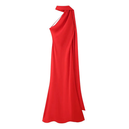Vestido Maxi Satén Halter Espalda Abierta