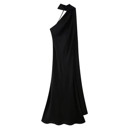 Vestido Maxi Satén Halter Espalda Abierta