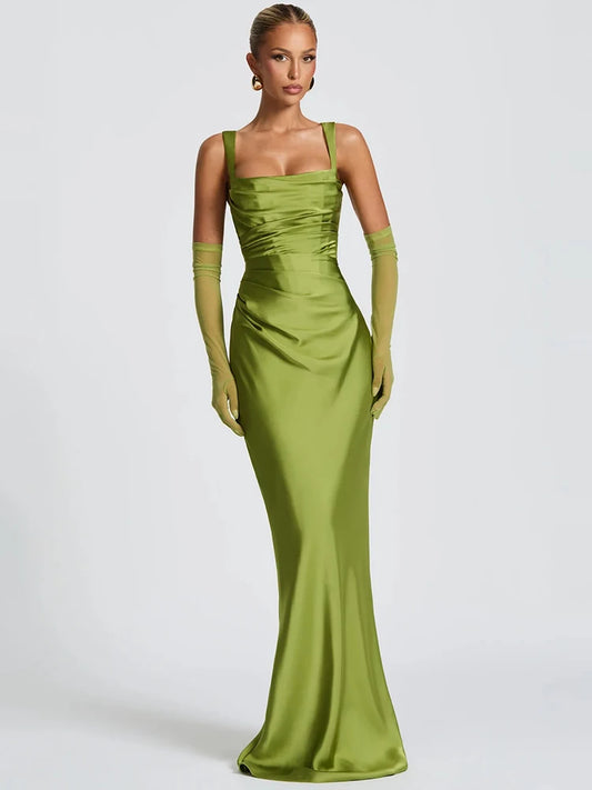 Vestido Maxi Satén Halter Lace-Up Bodycon