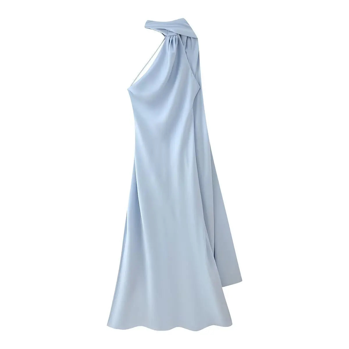 Vestido Maxi Satén Halter Espalda Abierta