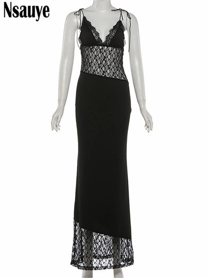 Vestido Largo Encaje Espalda Descubierta Negro